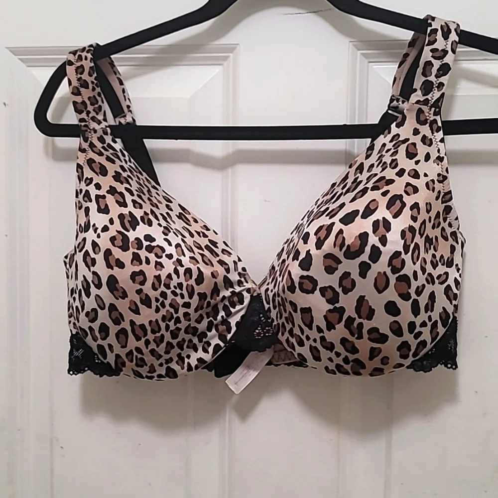 Cacique Leopard Print Lace Trim Bra Womens 40D Brown Animal Print Underwire - Picture 2 of 7